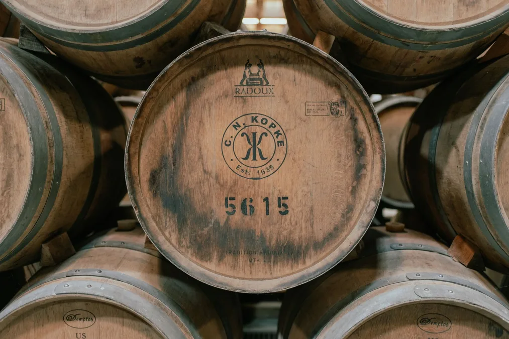 Port wine tasting room barrels Portugal cellar